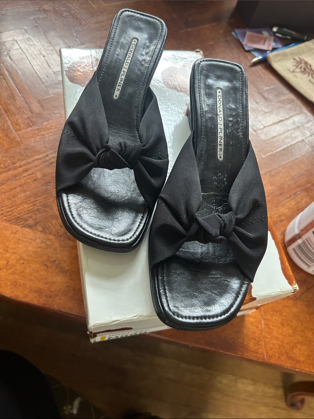 Donald J. Pliner Black Knotted Slide Mules, 8M